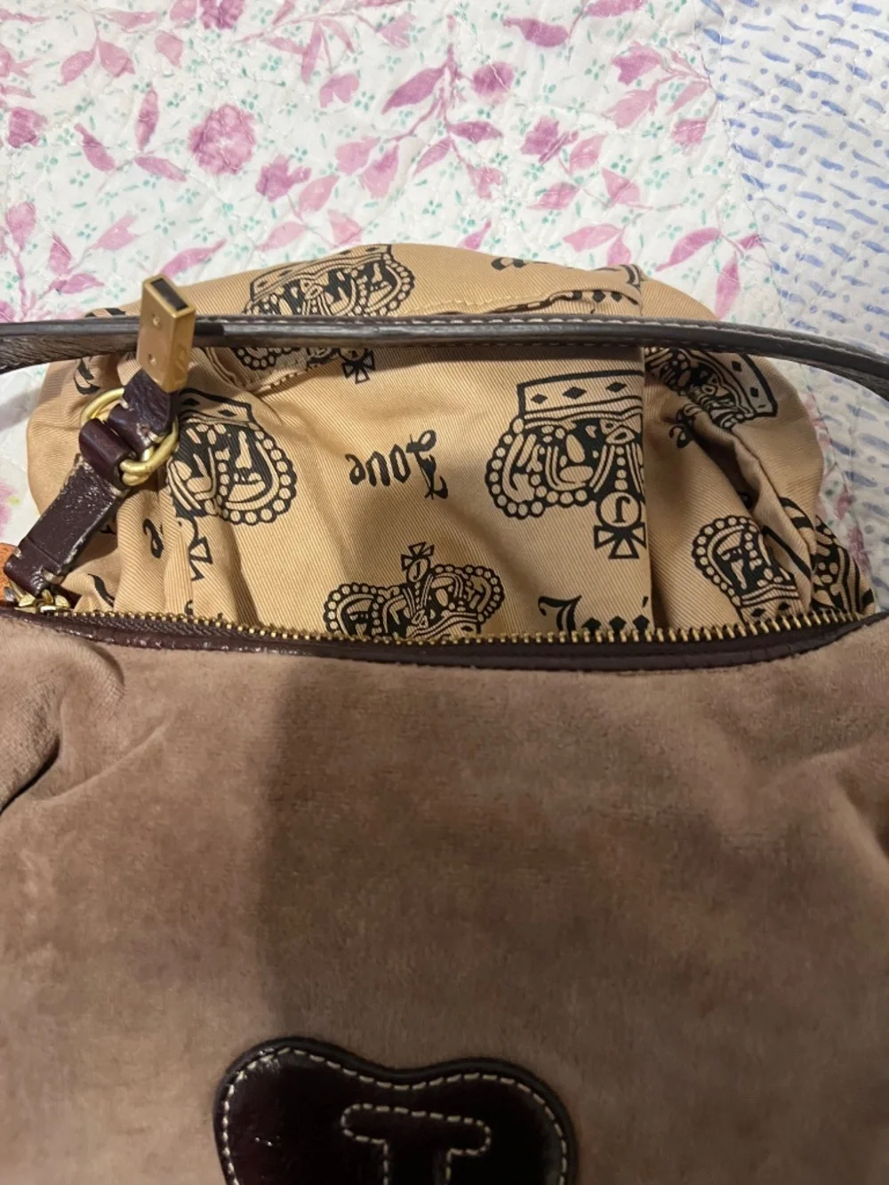 Vintage velvet Juicy Couture bag with flower detail